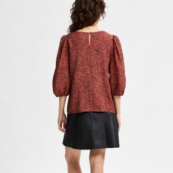 Selected FEMME Floral Print Pintucked Top blouse burgundy black - Picture 6 of 12